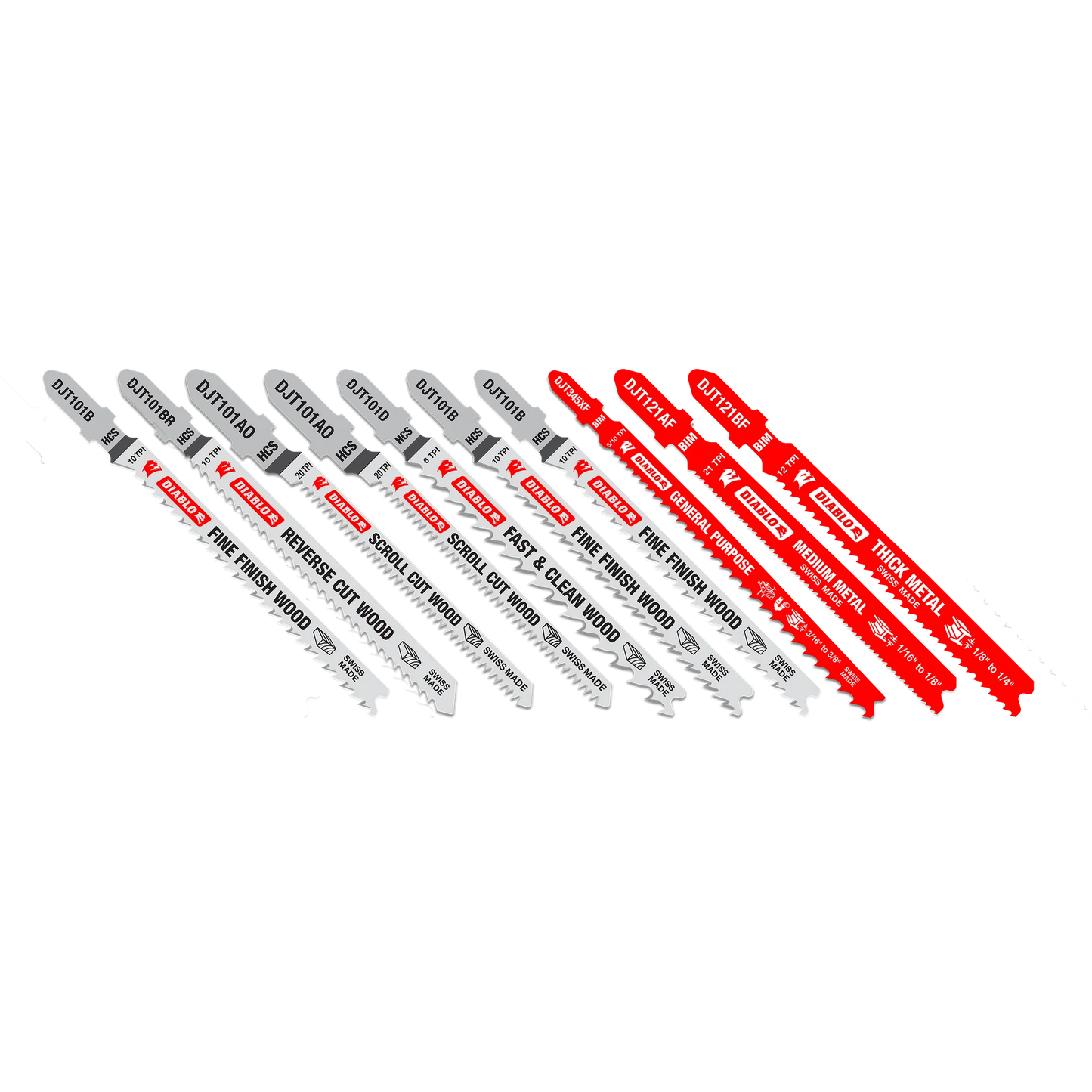 Diablo, DJT10S Jeu de lames de scie sauteuse à tige en T pour bois et métal 10 pièces 68008