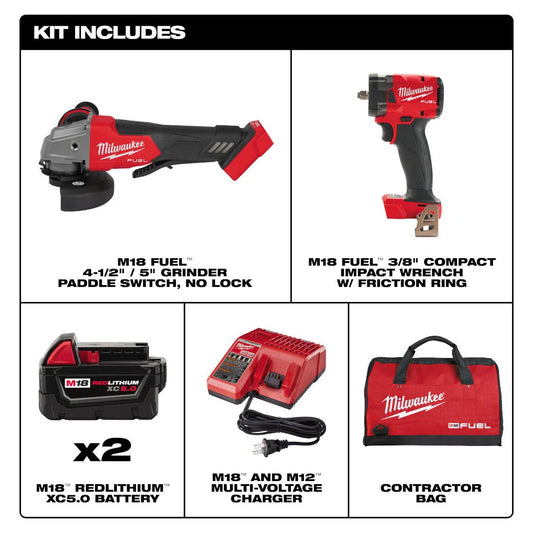 Milwaukee, 2991-22 M18 FUEL™ Compact Impact Wrench and Grinder 2-Tool Combo Kit