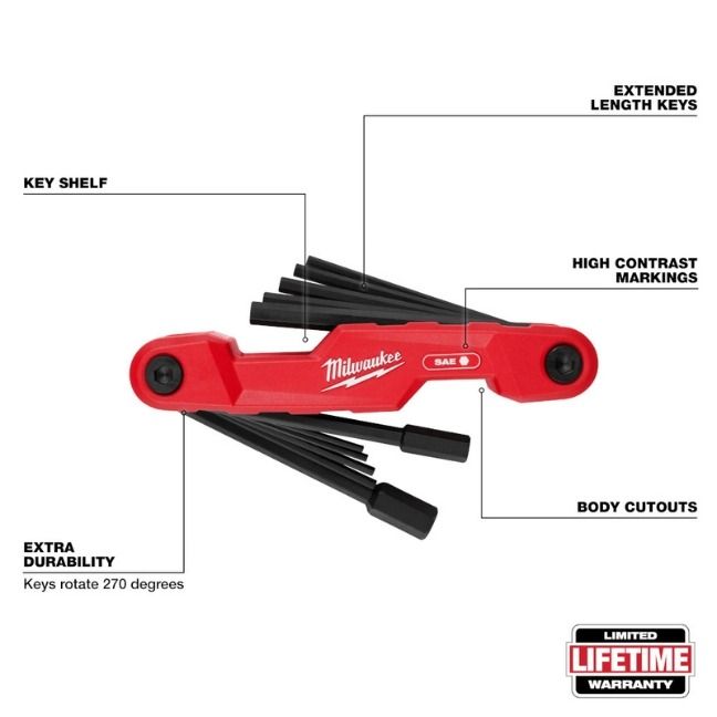 Milwaukee 48-22-2180, 11-Key Electrician's Folding Hex Key Set - SAE