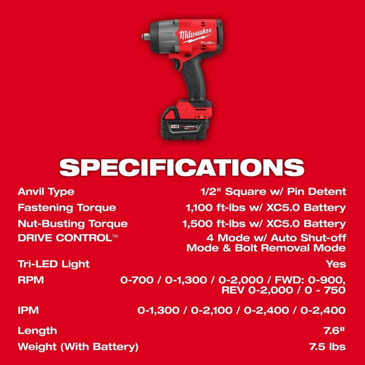 Milwaukee, 2967-22GG M18 FUEL 1/2in HTIW with Friction Ring and Grease Gun Combo Kit