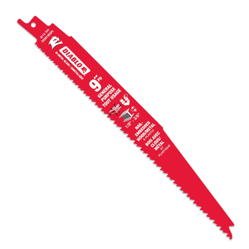 Diablo, DS0914BGPC 9" 8/14 Tooth Bi-Metal Multi Purpose Reciprocating Saw Blade