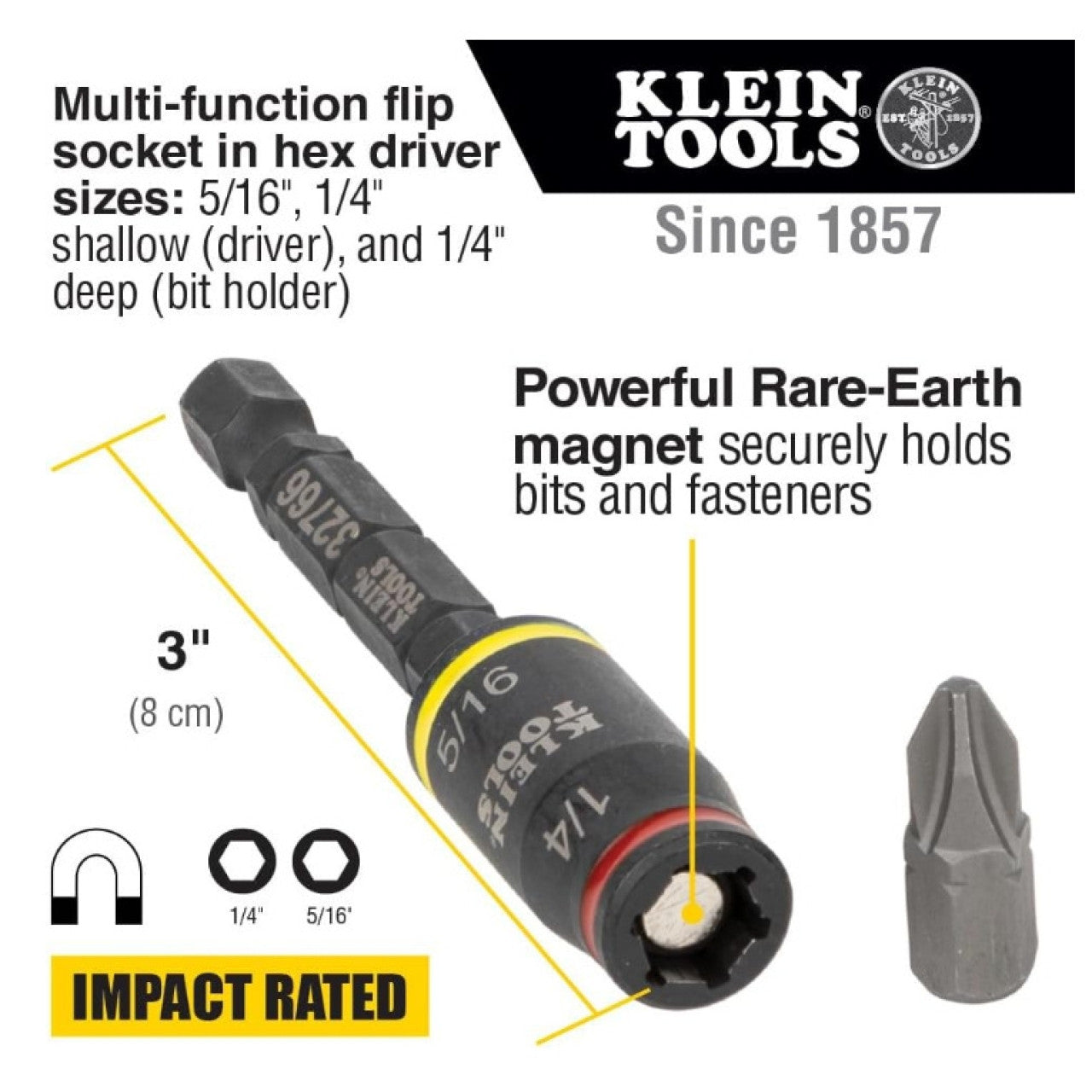 Klein Tools 7-in-1 Impact Flip Socket with Handle, Hex Impact Socket Set Model # 32900R