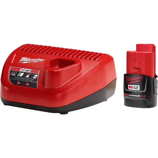 Milwaukee, 48-59-2420 M12 12 V Lithium-Ion Compact 2,0 Ah Kit de démarrage batterie et chargeur