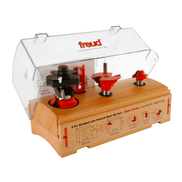 Freud, 98-318 5 Piece French Door Router Bit Set Divided Lite (Ogee Profile) 1/2'' Shank