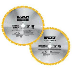 Dewalt DW3128P5 12-Inch 80 Tooth and 32T ATB Thin Kerf Crosscutting Miter Saw Blade 013509940