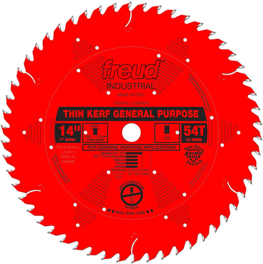 Freud LU86R014 Lame de scie à usage général ATB 14'' 54 dents à trait fin avec arbre 1'' et revêtement PermaShield